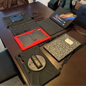 Samsung Tablet with 2 Pens, 5 Cases Black and Red and more